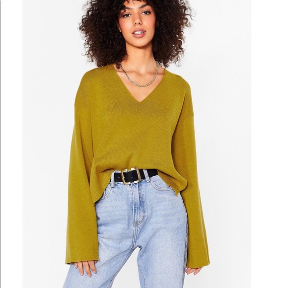 Nasty Gal Sweaters - Knitted V Neck Split Hem Sweater